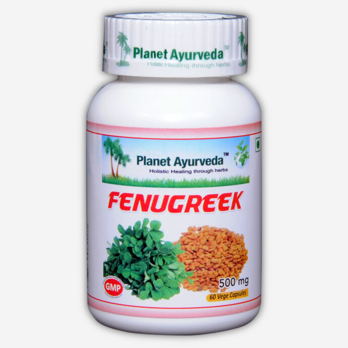 Planet Ayurveda Fenugreek capsules. Helpt om het juiste suiker- en vetgehalte in het bloed te behouden. Bevordert de spieren, ondersteunt immuniteit en wordt tevens gebruikt om borstvoeding te bevorderen.